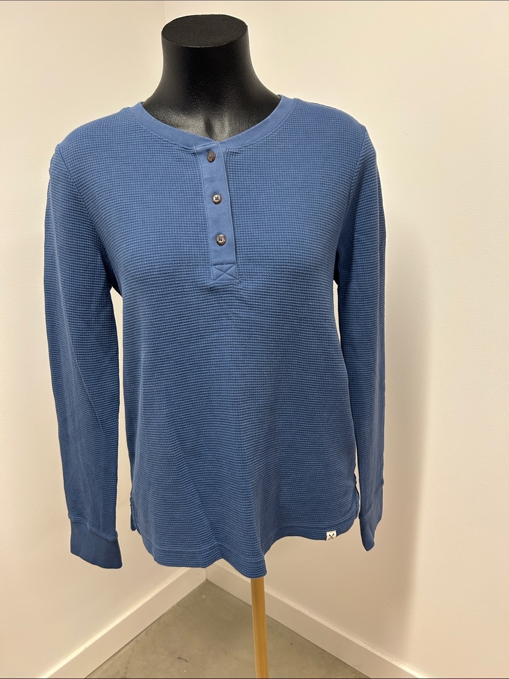 Blake Shelton x Lands End Womens Small Blue Waffle Knit Thermal Henley